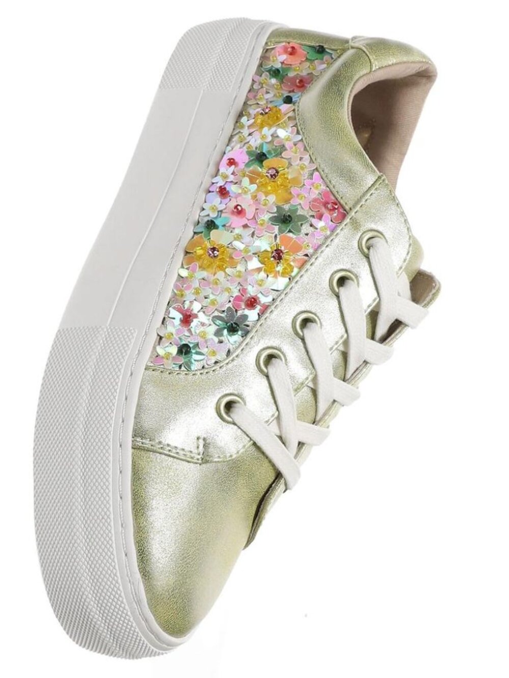 Betsey Johnson Rommy Floral Sequin Platform Sneakers, size 7.5